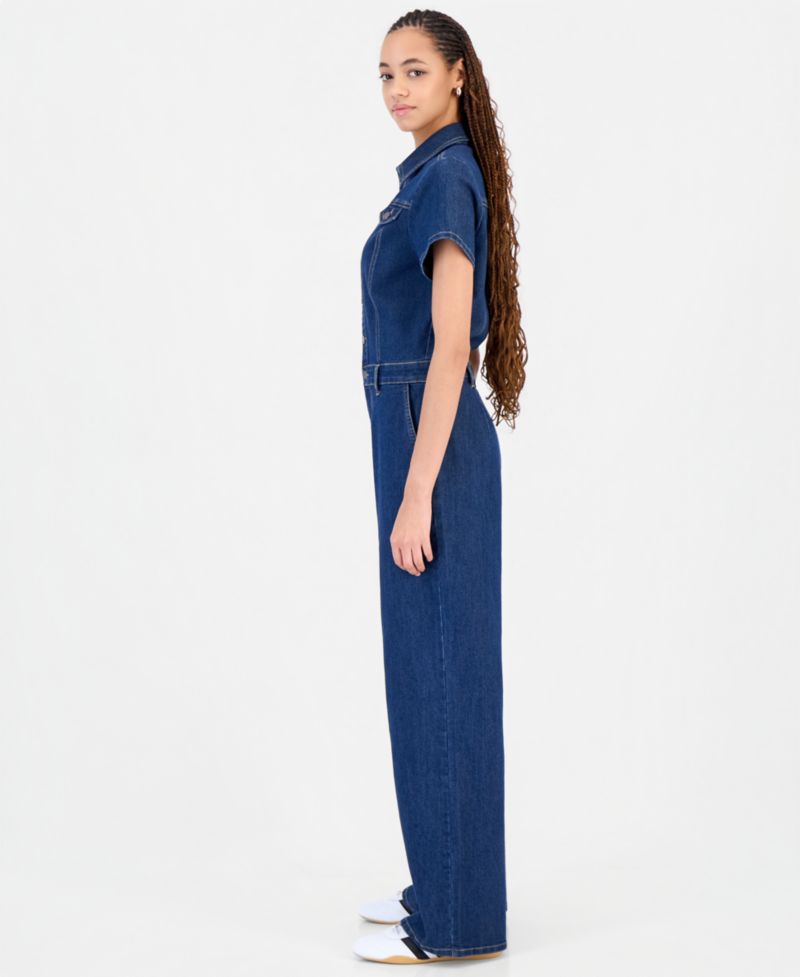 Juniors' Cotton Blend Denim Wide-Leg Boiler Suit