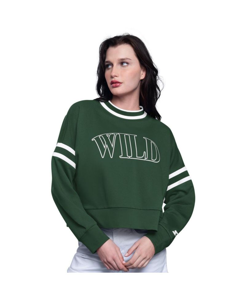 Women's Green Minnesota Wild Power Play Cropped Pullover Sweatshirt