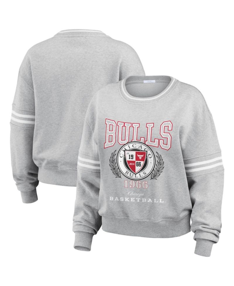 Women's Heather Gray Chicago Bulls French Terry Pullover Sweatshirt
