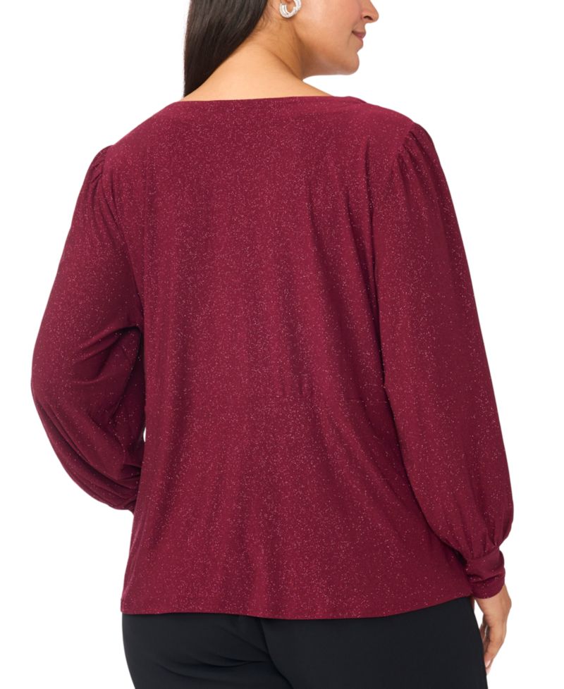Plus Size Faraj Faux-Wrap Metallic Long-Sleeve Top