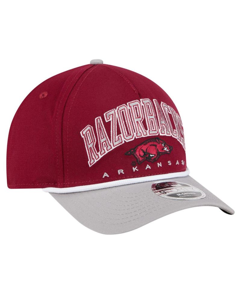 Men's Cardinal/Gray Arkansas Razorbacks Arch Two-Tone Rope 9FORTY A-Frame M-Crown Adjustable Hat