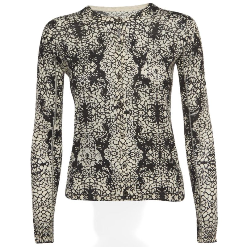 Women's Pre-Owned Zadig and Voltaire Black/white Abstract Print Cashmere Buttoned Cardigan