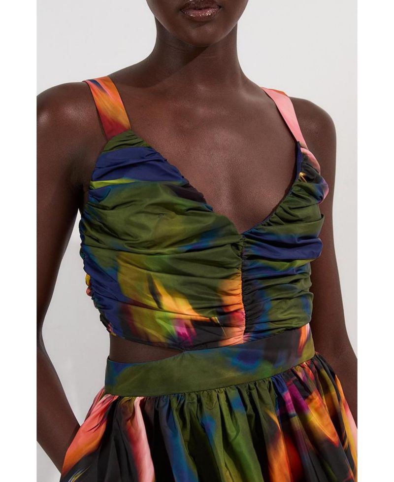 Women's Blurred Floral Taffeta Maxi Dress