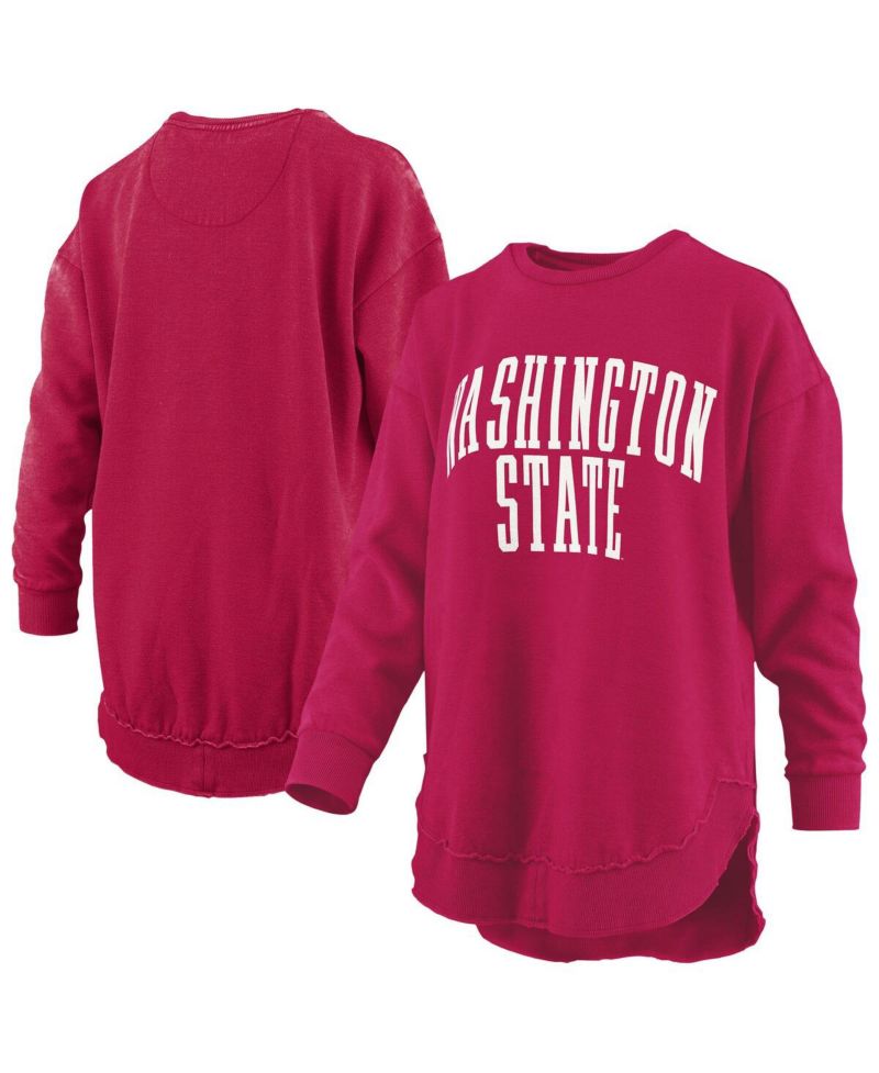 Women's Crimson Washington State Cougars M&eacute;lange Poncho Vintage Fleece Long Sleeve Pullover Sweatshirt