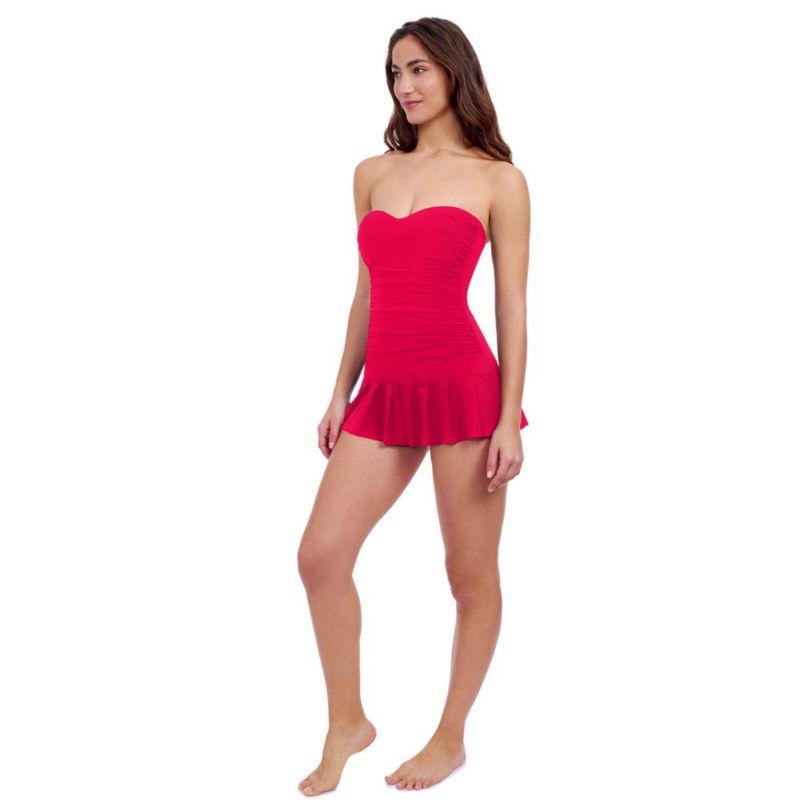 Tutti Frutti Sweetheart Bandeau Swimdress One Piece Longer Skirt Soft Cups Tummy Control Adjustable and Removeable Straps