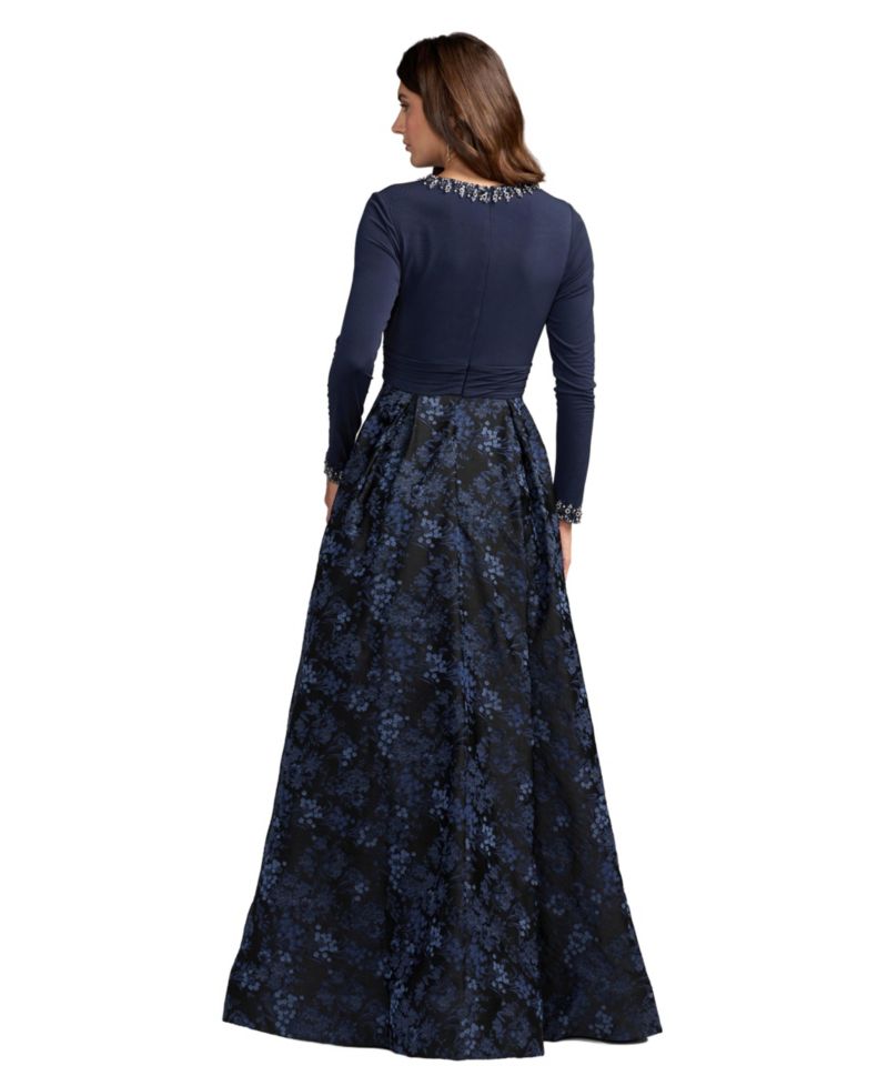 Embellished Brocade Floral Ball Gown