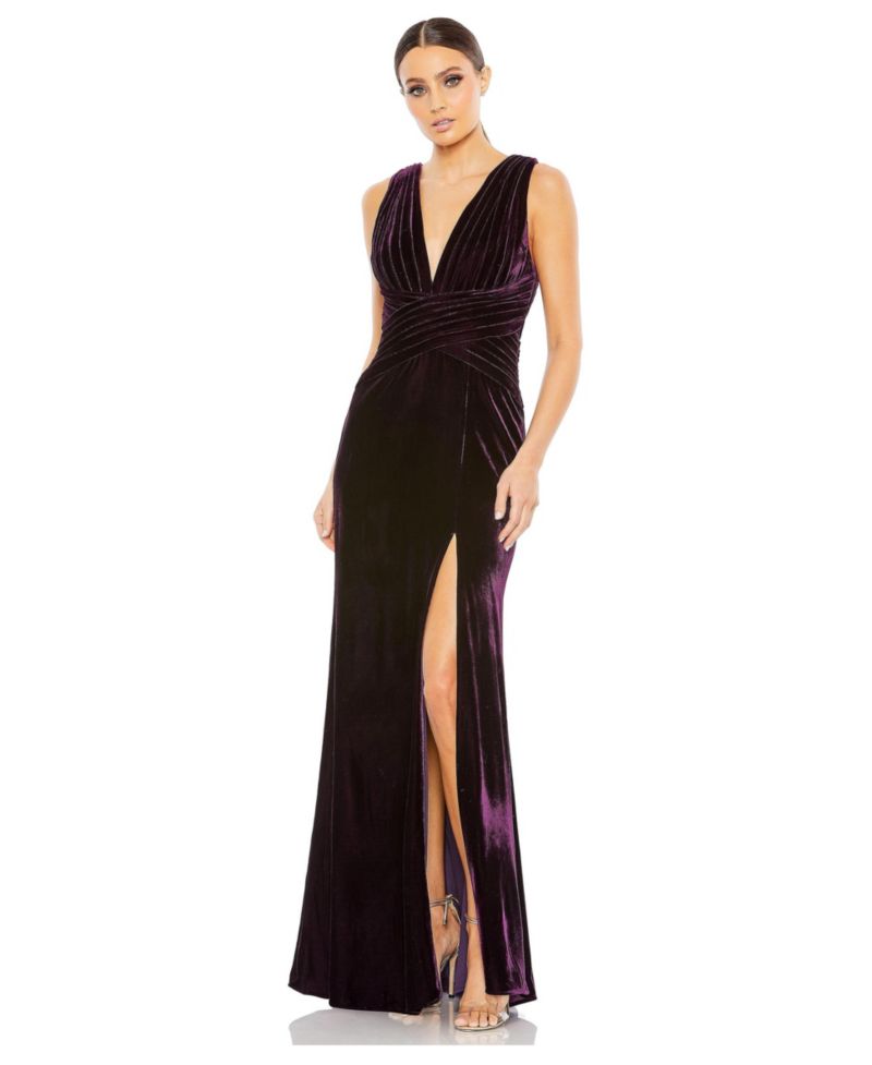 Women's Velvet Pleated Wrapping Sleeveless Jersey Gown