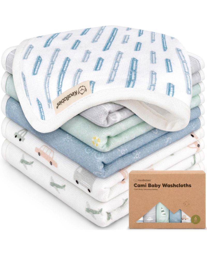 6-Pack Cami Baby Washcloths for Newborn, Cotton Face Wash Cloths for Babies, Soft & Absorbent Baby Bath Towels