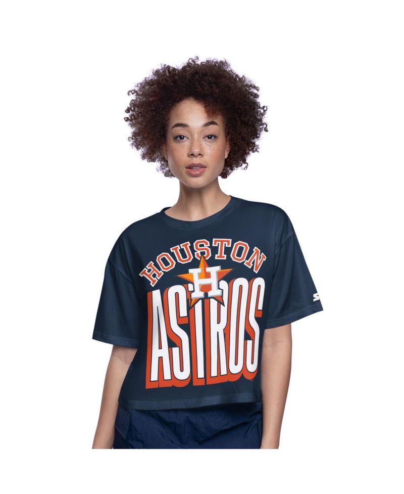 Women's Navy Houston Astros Play the Ball Boxy Cropped T-Shirt