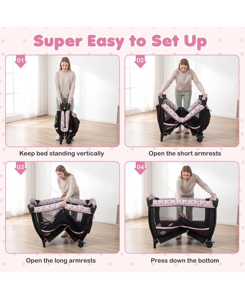 Baby Bassinet Bedside Crib with Changing Table Mattress Detachable Canopy Basket