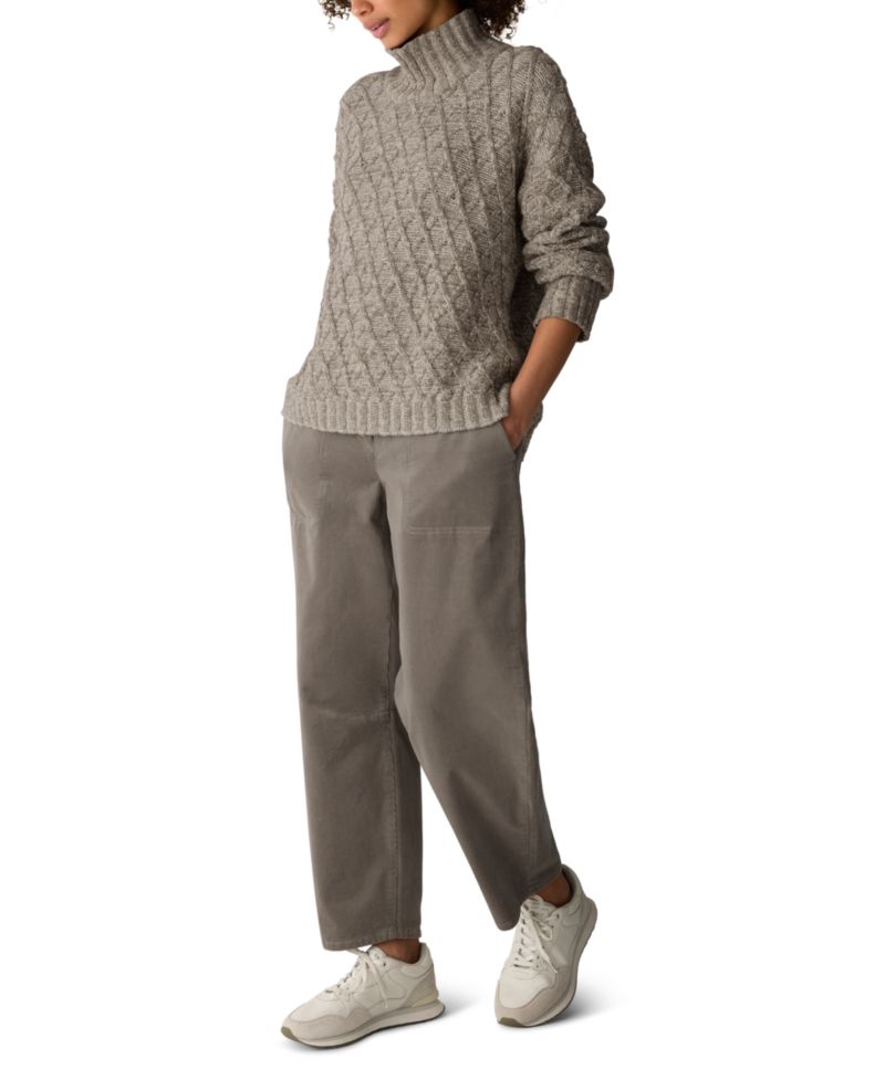 Women's Cable-Knit Turtleneck Cotton-Blend Sweater