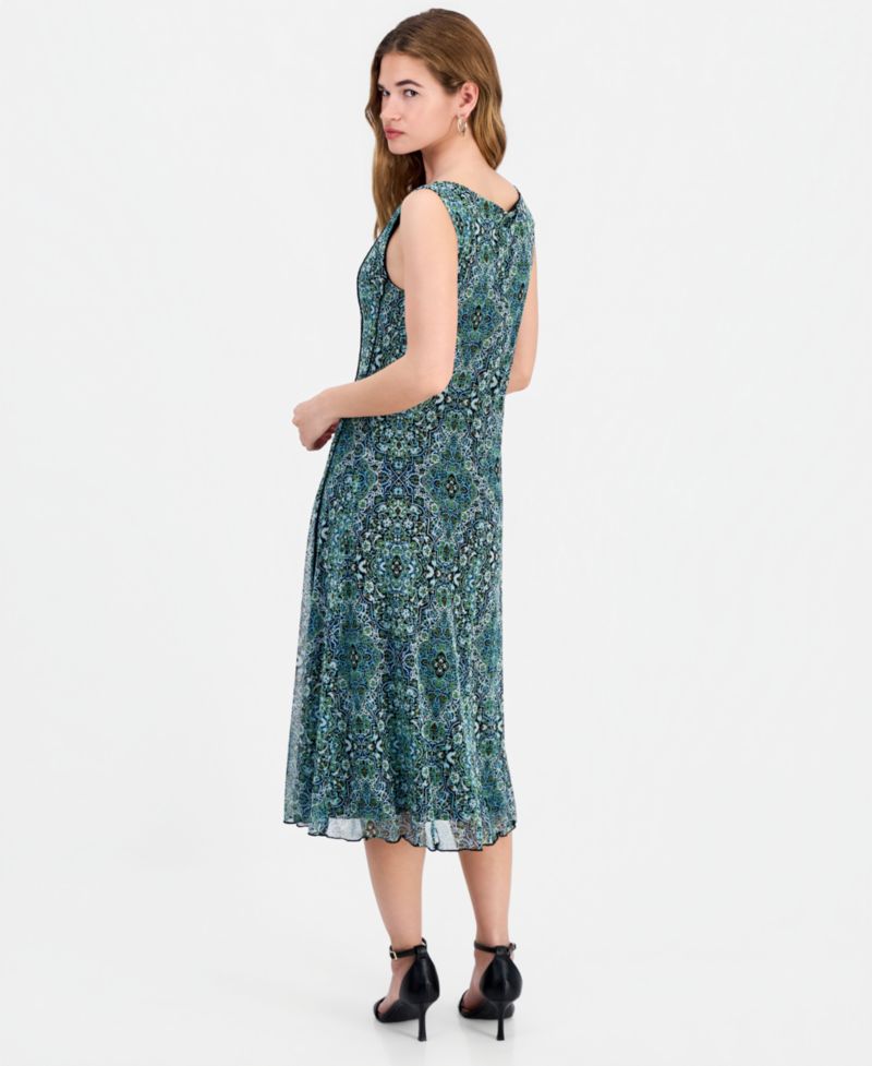 Women's Round-Neck Sleeveless Mesh Panel Dress