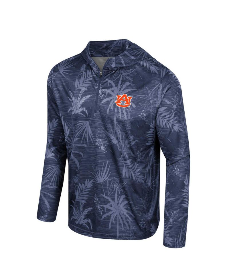 Men's Navy Auburn Tigers Palms Printed Lightweight Quarter-Zip Hooded Top