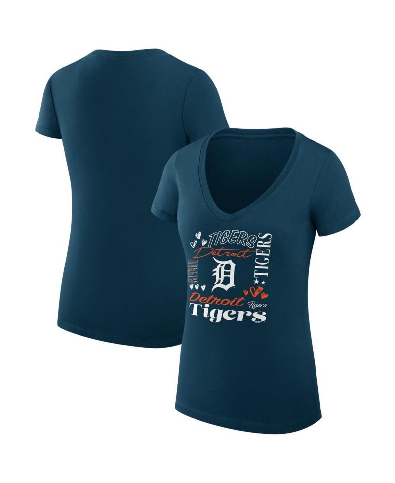 Women's Navy Detroit Tigers Collage Team Graphic V-Neck Fitted T-Shirt
