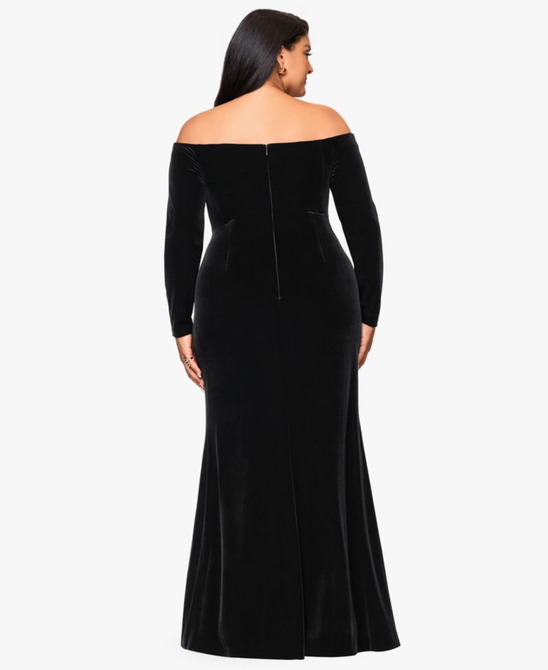 Plus Size Off-the-Shoulder Velvet Gown