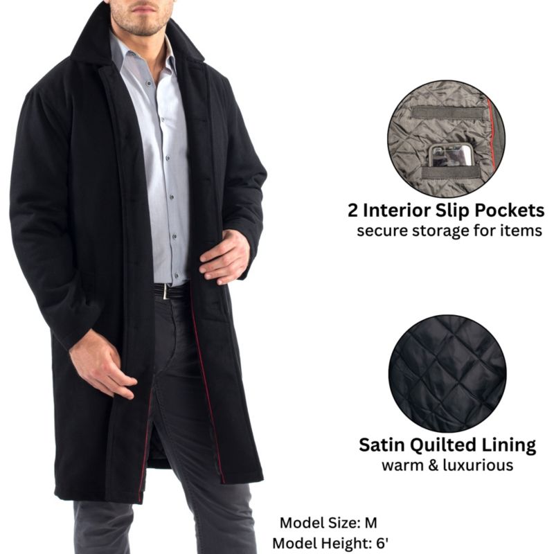 Men's Zach Men s Wool Blend Overcoat - Knee-Length Trench Coat, Runs Large for Layering Over Suits or Sweaters