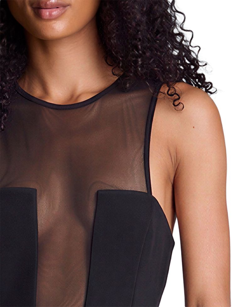 Women's Mesh-Insert Crewneck Midi Dress