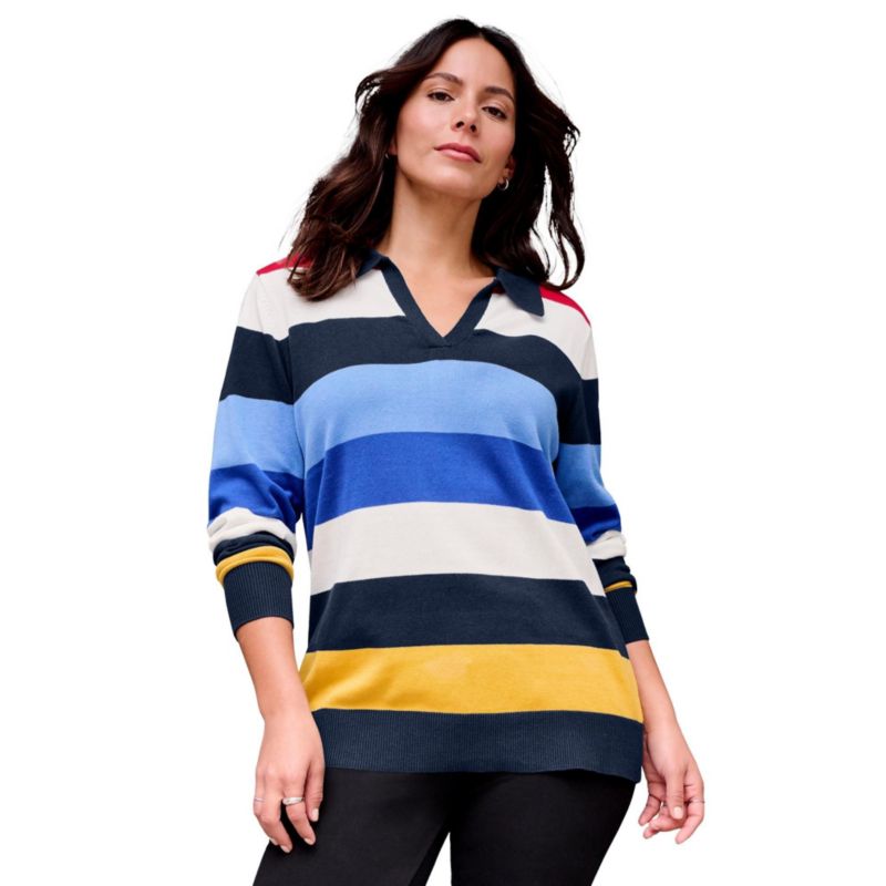 Plus Size Color Block Polo Sweater