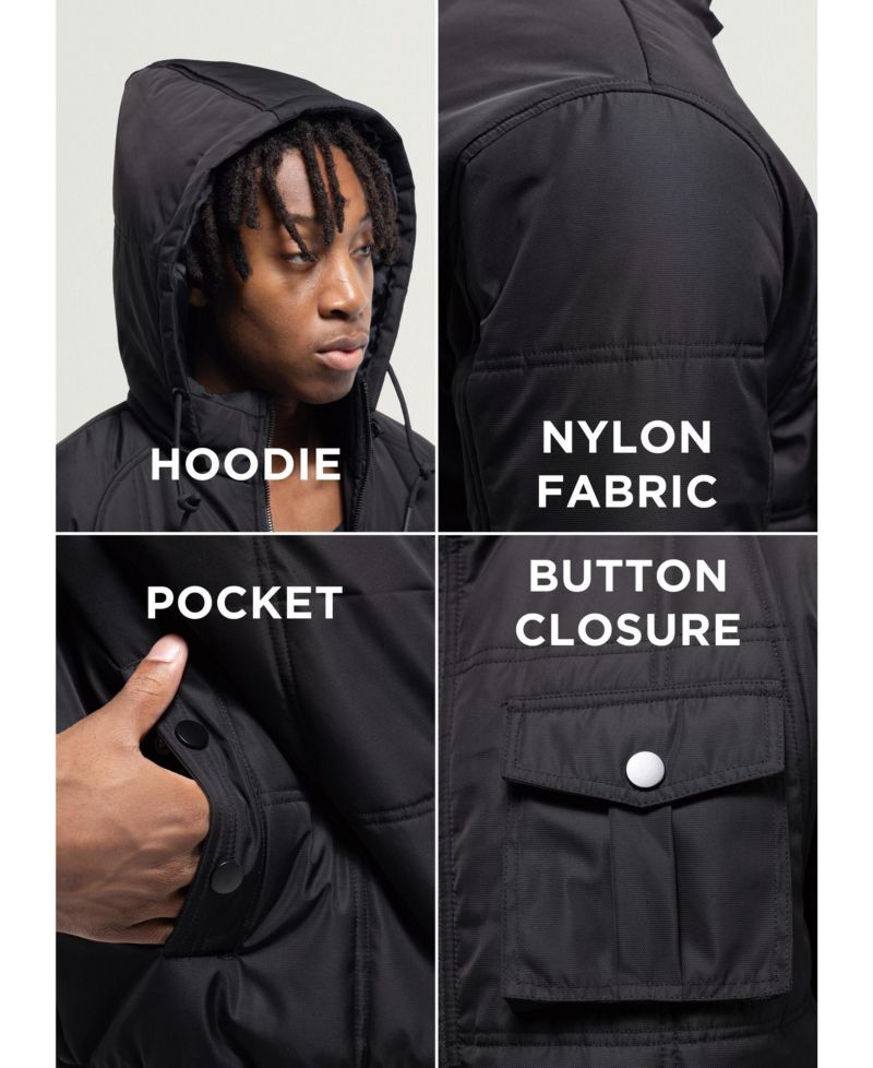 Men's Hooded Puffer Jacket With Patch Chest Pockets