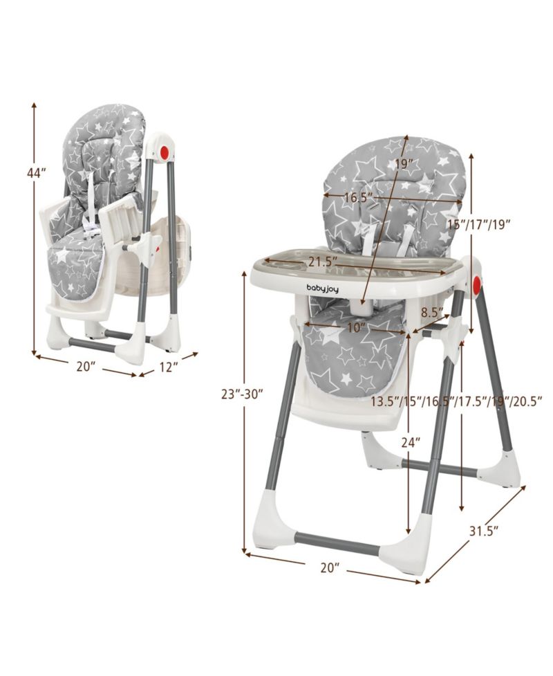 Toddler Folding High Chair Dining Chair w/ 6-Level Height Adjustment