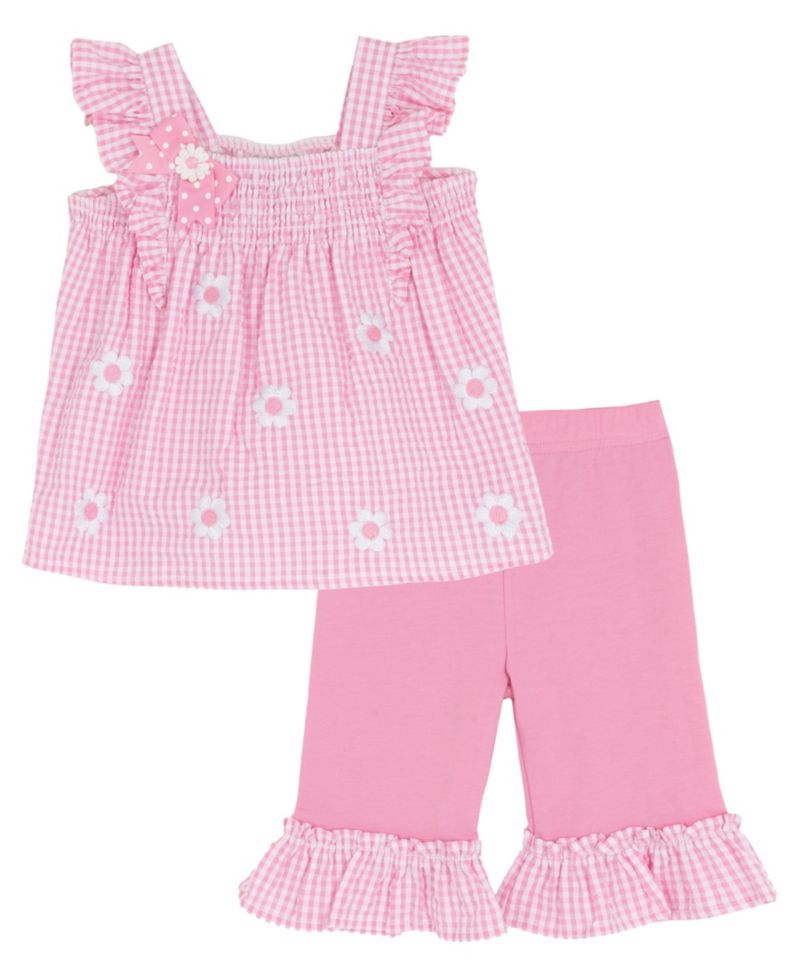 Baby Girls' Embroidered Daisy Sleeveless Top and Capri Pants, 2-Piece Set