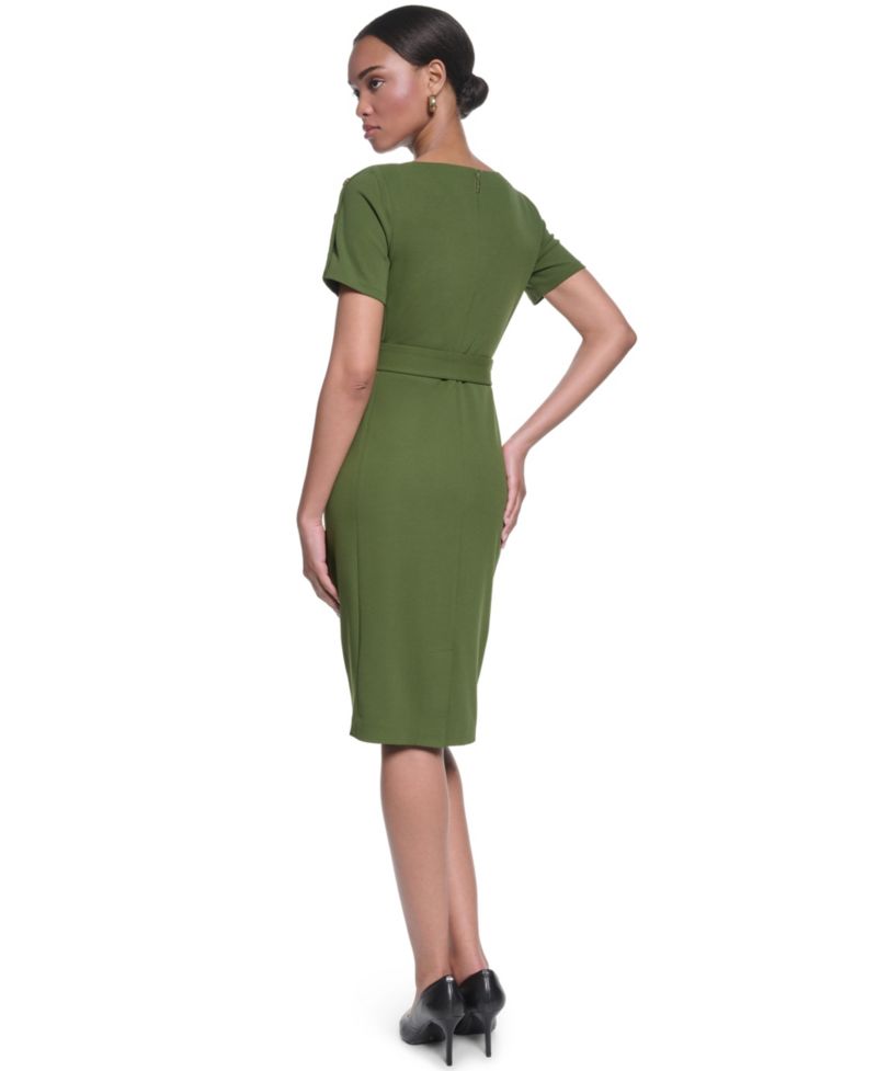 Women's Scuba Crepe Sheath with Shoulder Buttons Dress