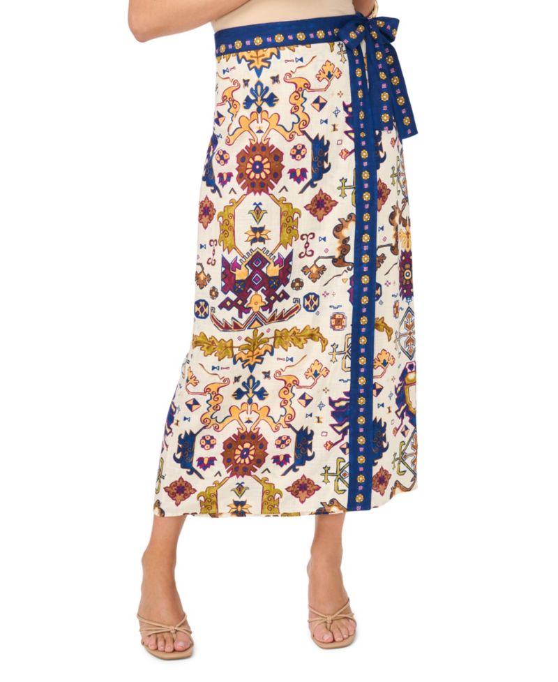 Women's Printed Faux Wrap Midi Skirt