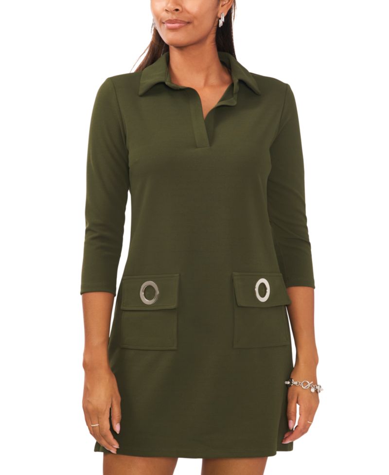 Women's Grommet-Trim Three Quarter-Sleeve Shift Dress