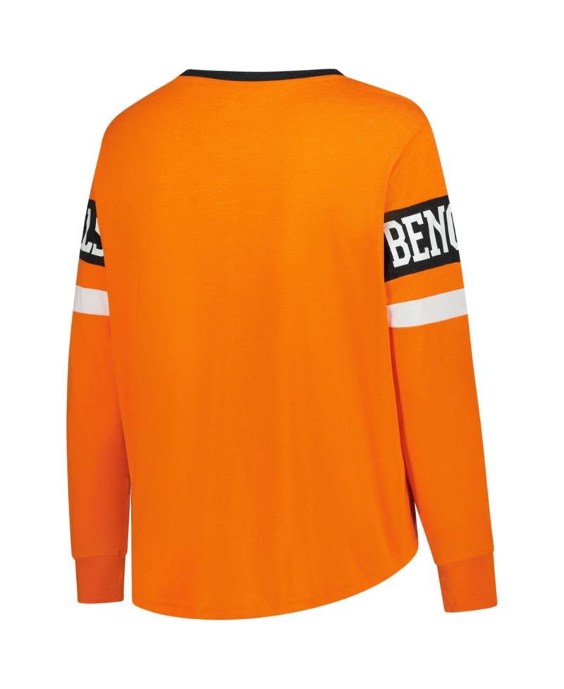 Women's Plus Size Cincinnati Bengals Long-Sleeve Lace-Up Cotton-Blend T-Shirt