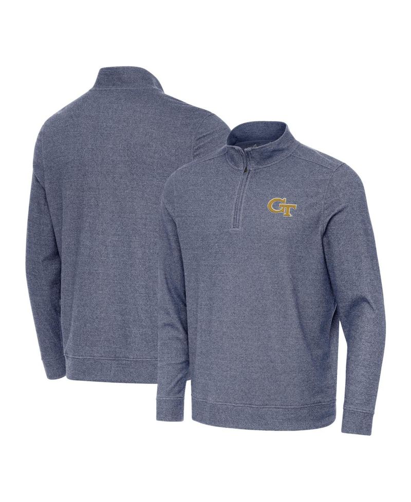 Men's Heather Navy Georgia Tech Yellow Jackets Subtle Quarter-Zip Hoodie