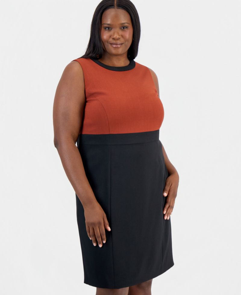 Plus Size Contrast Bodice Sheath Sleeveless Dress
