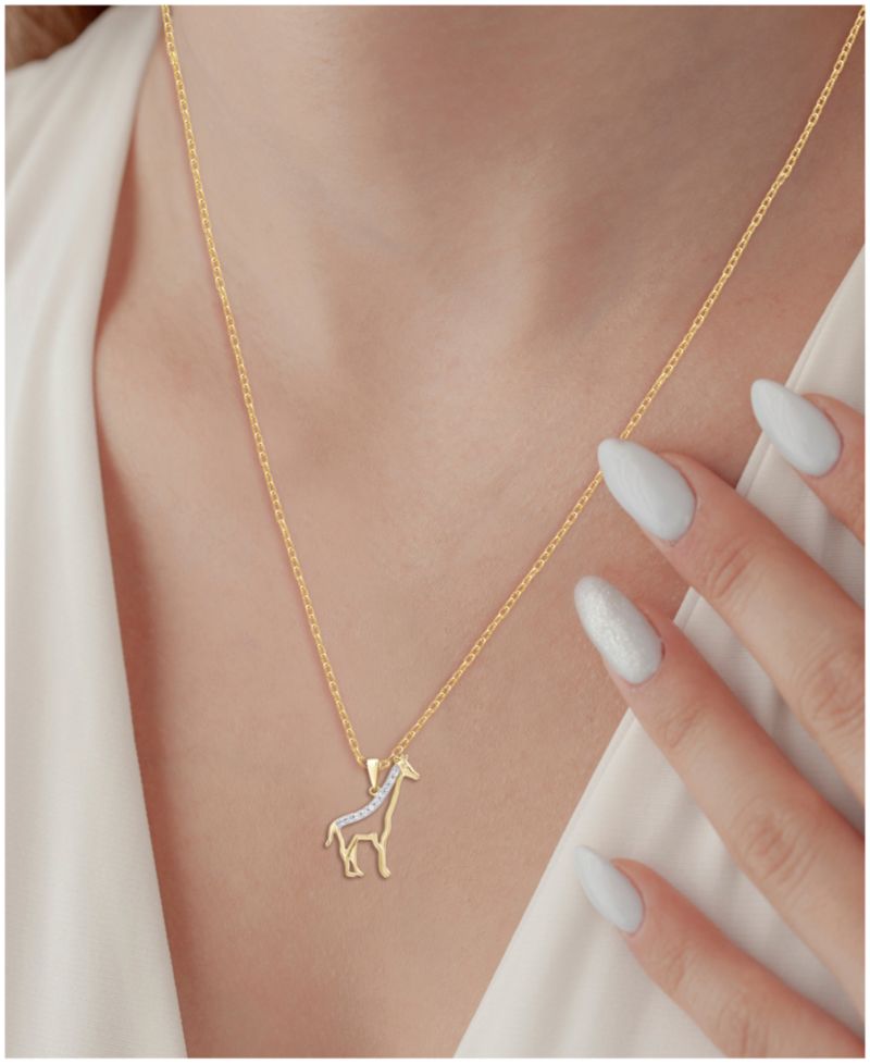 Diamond Giraffe Pendant Necklace in 18k Gold over Sterling Silver (1/10 ct. t.w.)