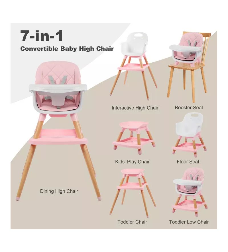 7-in-1 Convertible Baby High Chair with Removable Tray and 5-Point Harness
