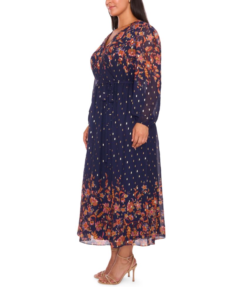 Plus Size Placement Print V-Neck Maxi Dress