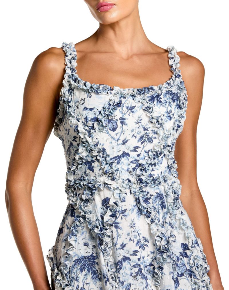 Women's Floral Cotton Ruffle Square Neck Ankle Dress