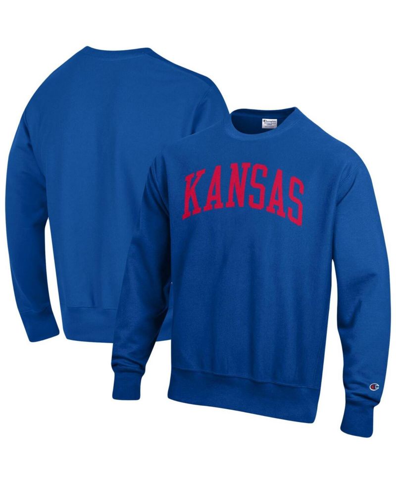 Men's Royal Kansas Jayhawks Arch Reverse Weave Pullover Sweatshirt