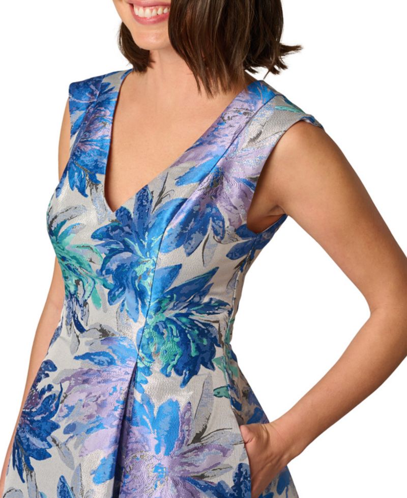 Women's Metallic V-Neck Midi Dress