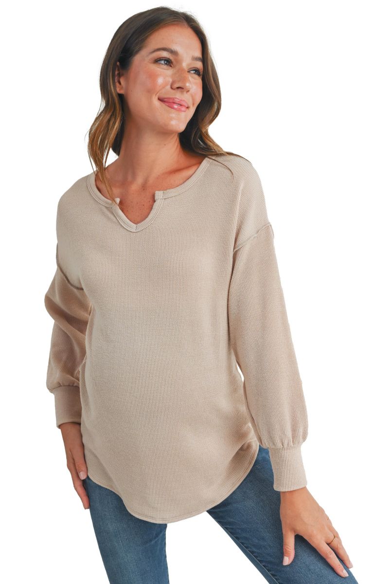 Women's Rib-Knit Split-Neck Top
