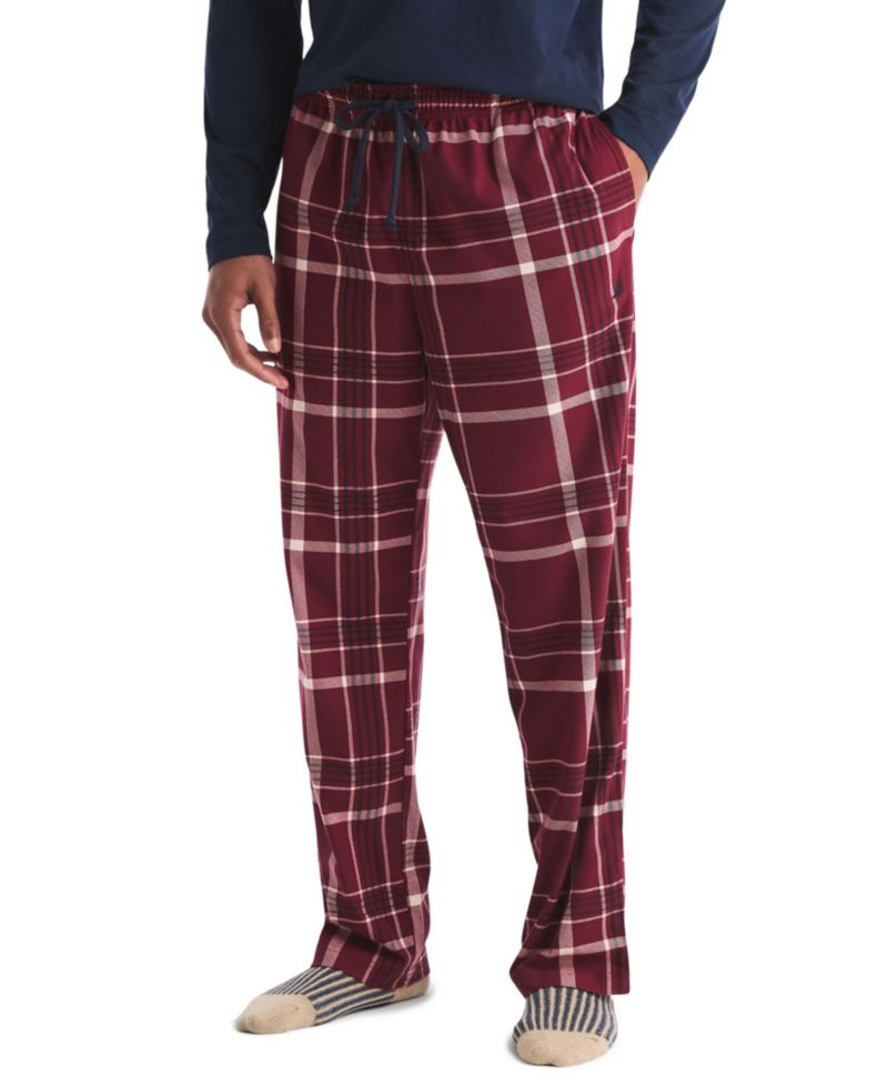 Men's Cozy Open Bottom Plaid Fleece Relaxed-fit Pajama Pants