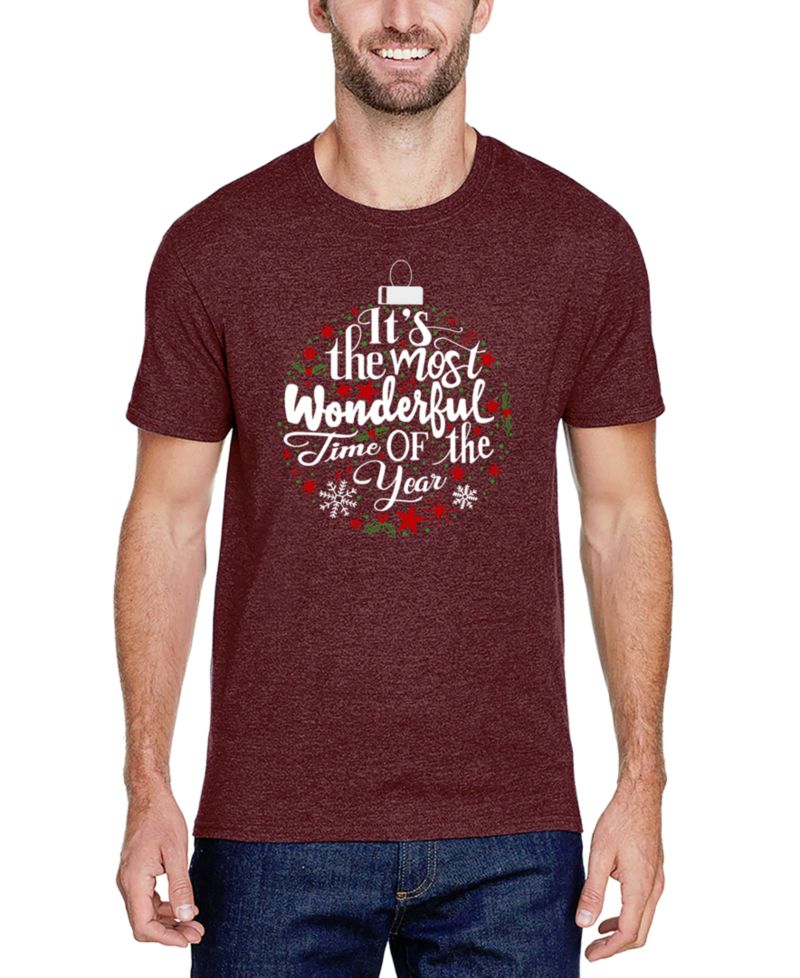 Men's Christmas Ornament Word Art Cotton and Polyester Blend T-Shirt