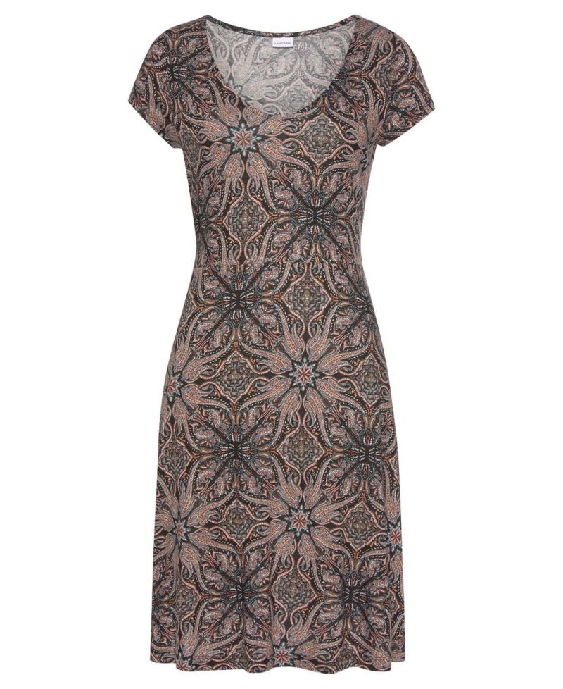 Women's Viscose Printed Short Sleeve A-Line V-Neck Short Dress