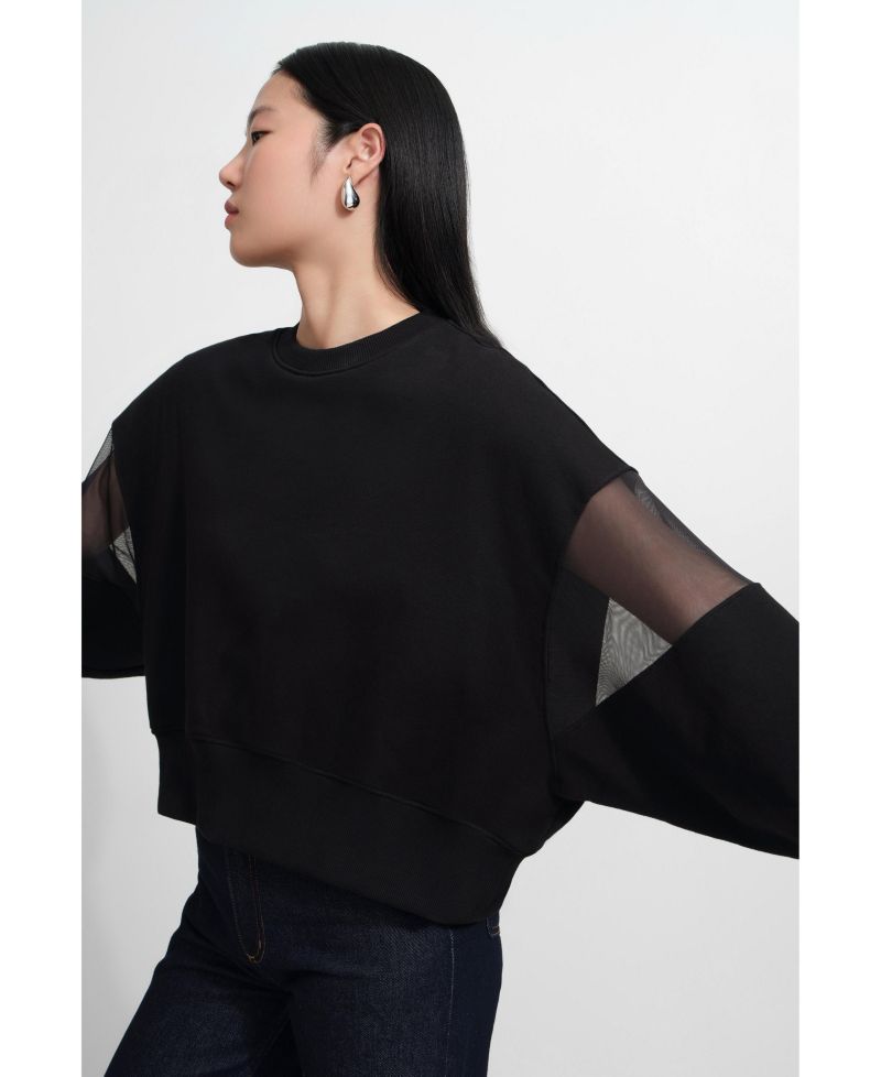 Women's Iara Mesh-Sleeve Panel Dropped-Shoulder Ribbed-Hem Sweatshirt