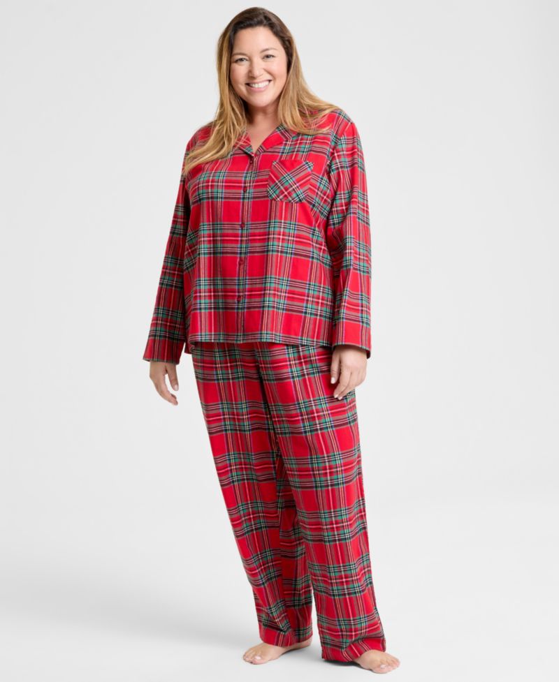 Plus Size Brinkley Plaid Notch Collar Matching Family Pajamas Set