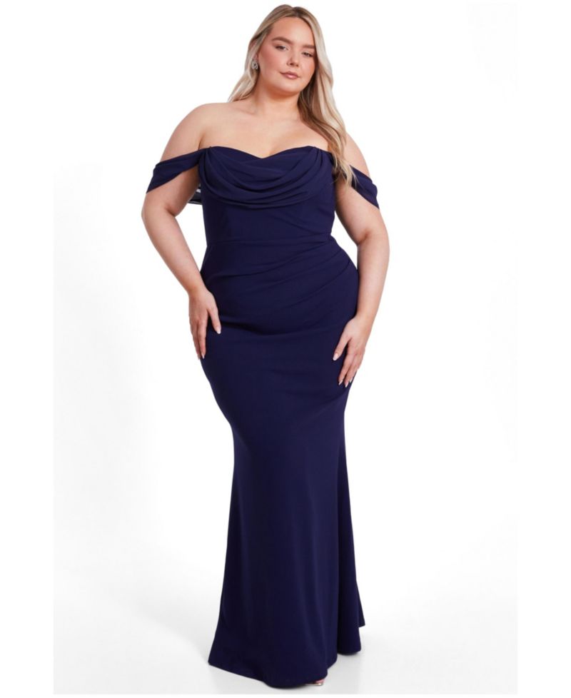 Women's Plus Size Chiffon Bardot Maxi Dress