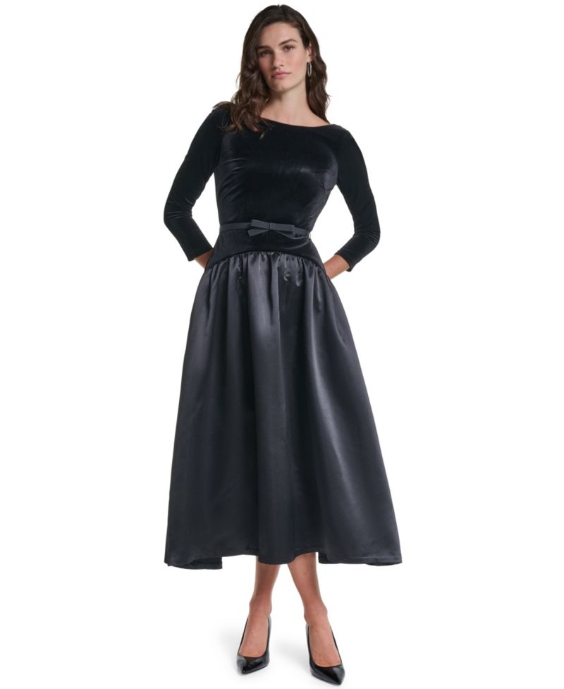 Women's Velvet Drop-Waist Midi Dress