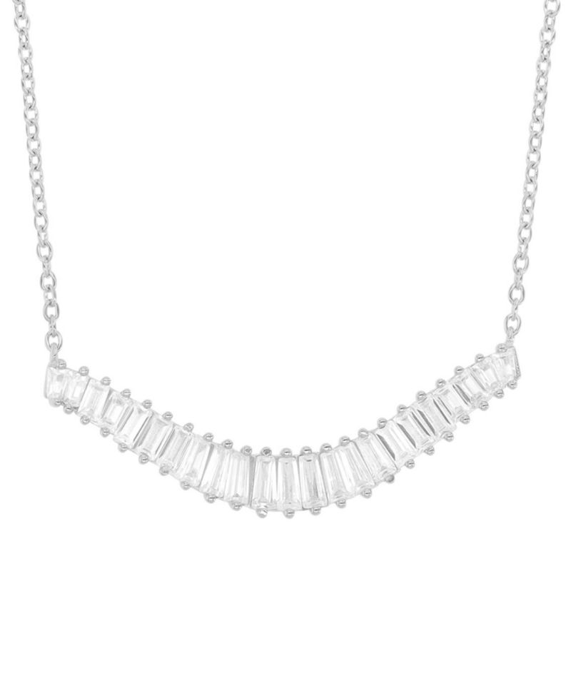 Cubic Zirconia Baguette Graduated 18" Pendant Necklace in Sterling Silver