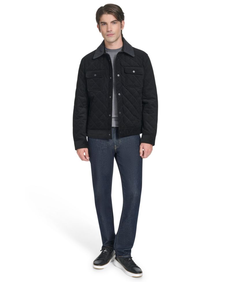 Men's Collared Quilted Button-Front Jacket