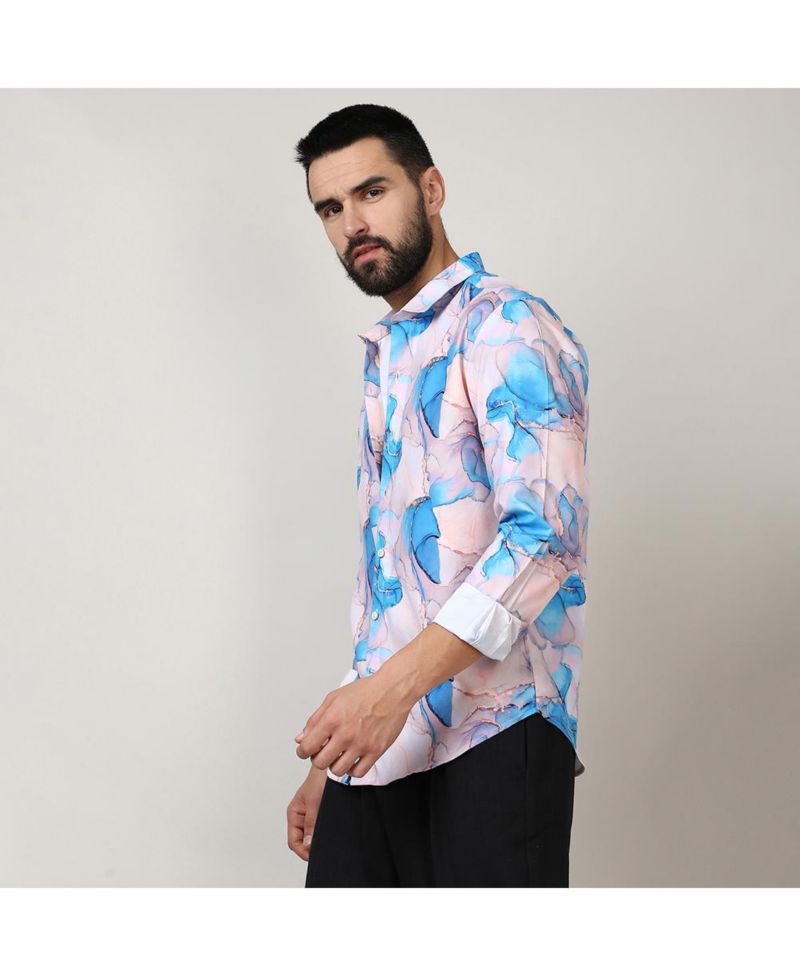 Men's Sky Blue & Ivory White Marble Shirt