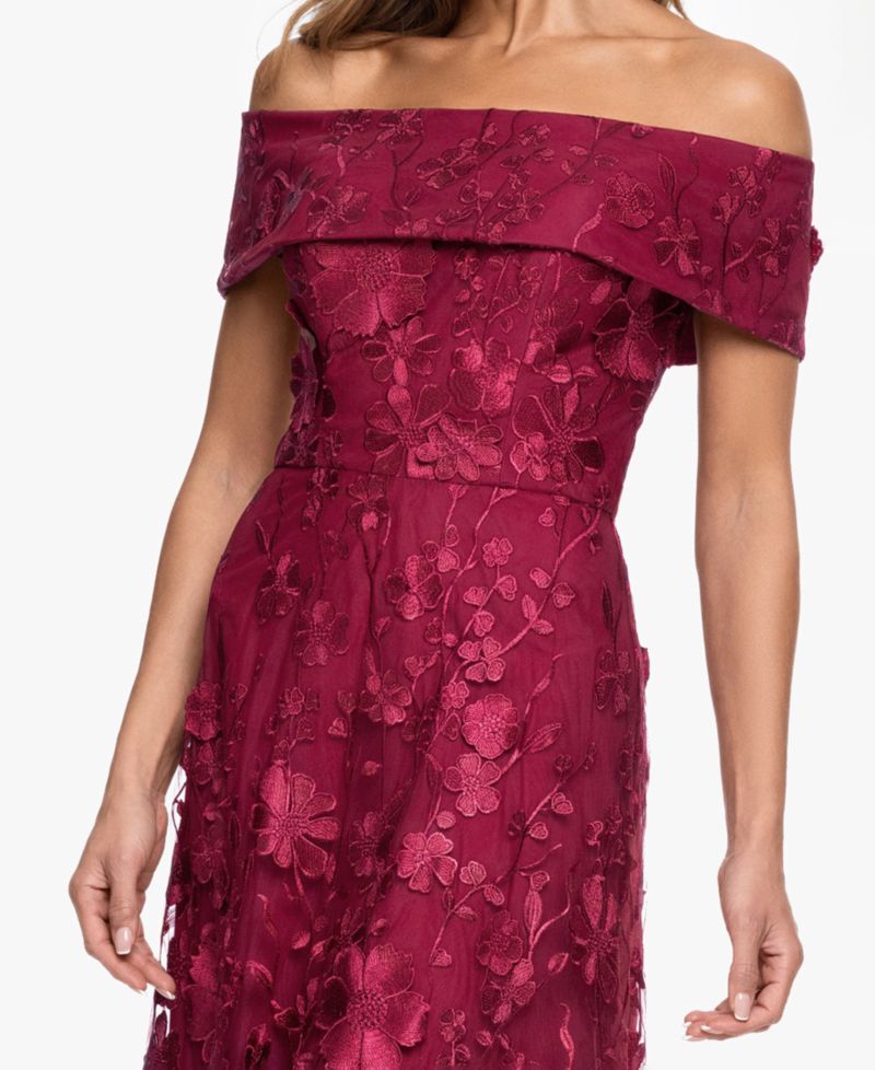 Women's Off-The-Shoulder Embroidered Floral Ball Gown