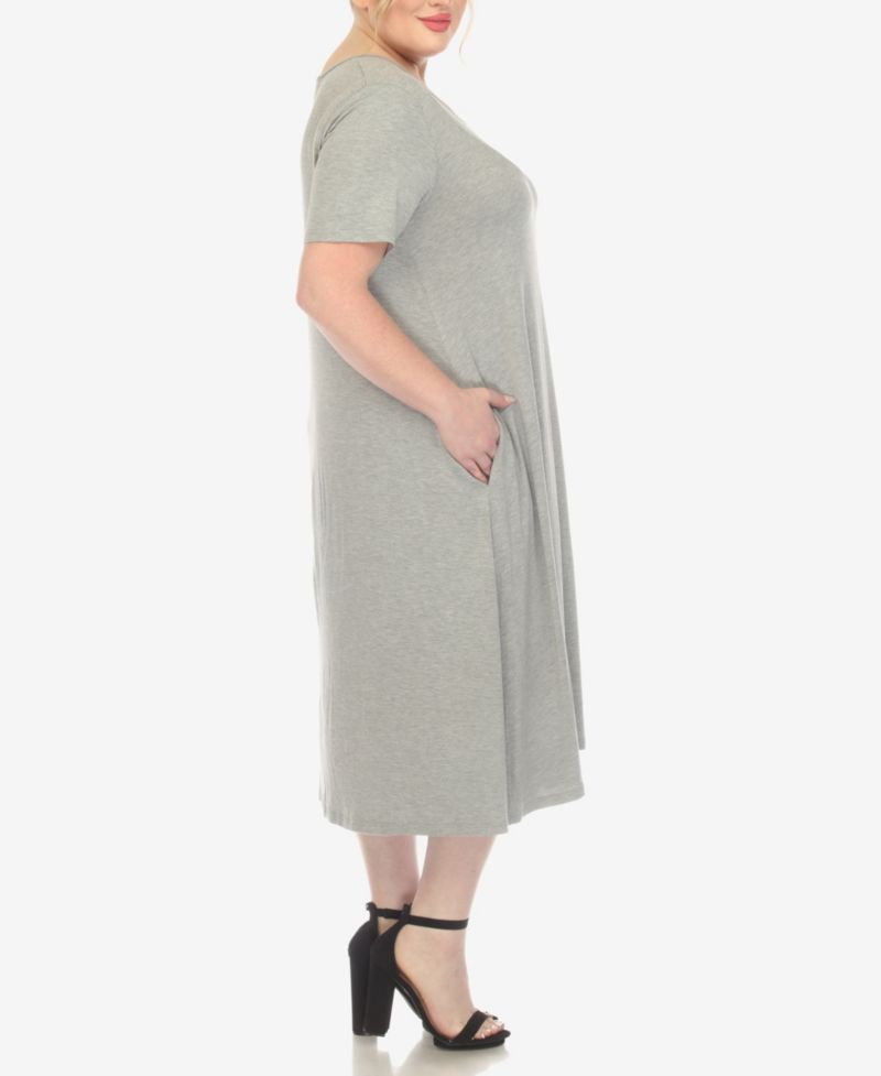 Plus Size Short Sleeve Pocket Swing Midi Dress